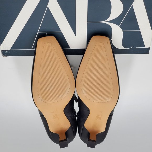 Zara Black Leather Kitten Heel Booties - NWT - Picture 12 of 16